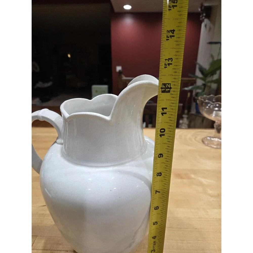 Vintage Red Cliff White Ironstone Pitcher Scalloped Rim